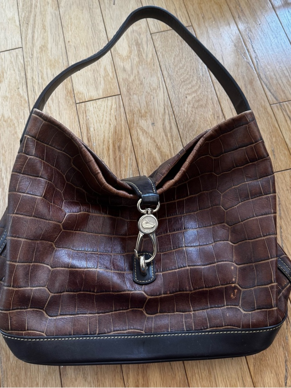 Vintage Dooney & Bourke Brown Croc Embossed Leather Shoulder Bag Hobo Y2K